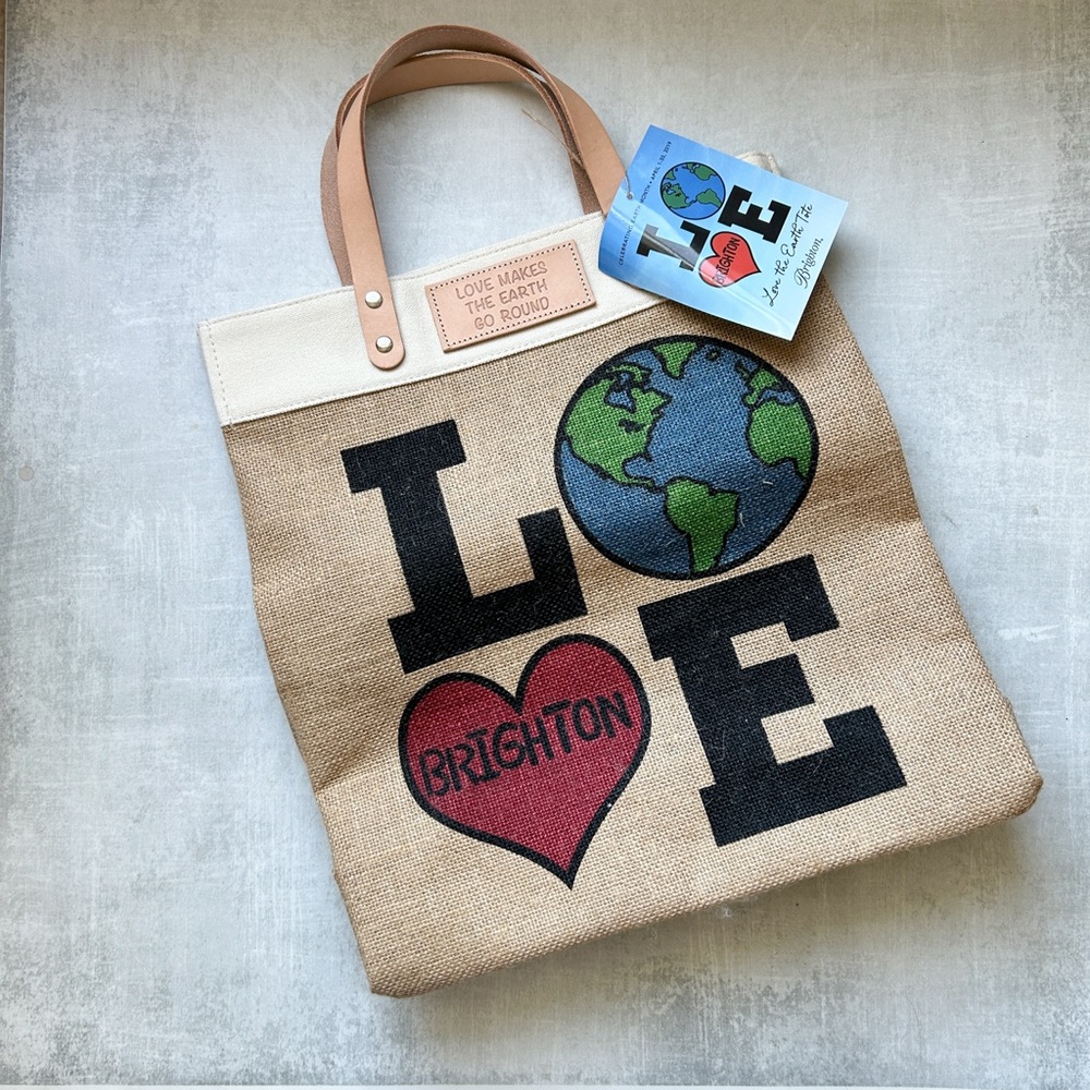 NWT Brighton Love the Earth Jute Tote with Leather Handles